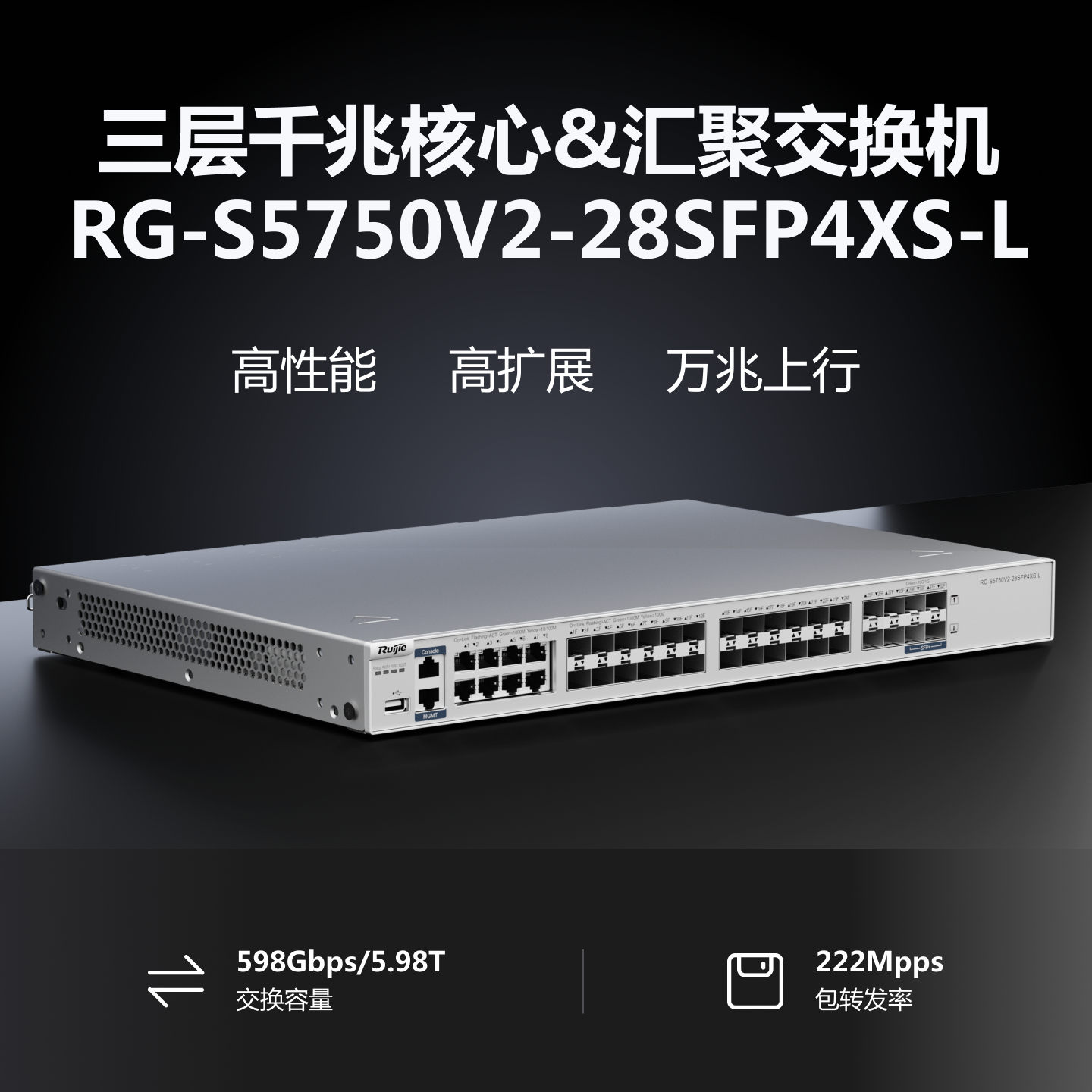 Rg S5750v2 28sfp4xs L 24口千兆光以太网交换机 锐捷网络